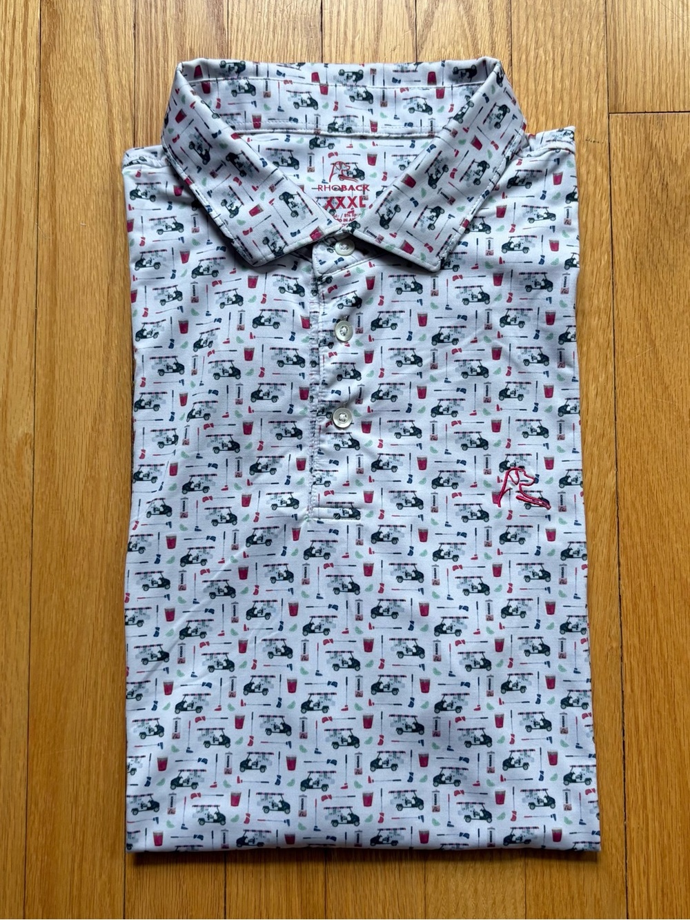 Rhoback Men’s Short Sleeve Performance Polo 3XL Blue White Golf Cart Pattern